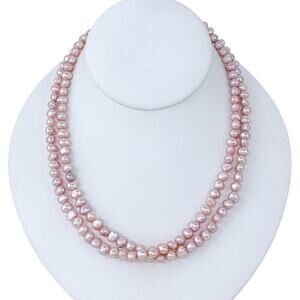Estate Sterling Silver 925 Double Strand Blush Pink Pearl Necklace 17.5"